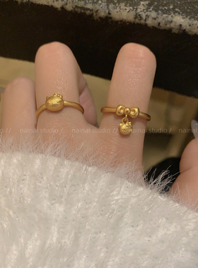 金色KT戒指~精致高级感可爱卡通食指戒2026新款爆款黄金色指环女