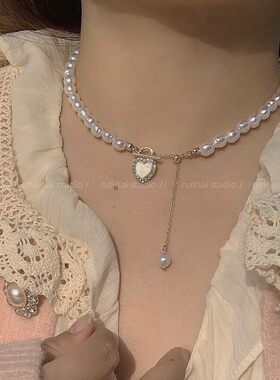 珍珠爱心项链~OT扣复古法式百搭锁骨链女2026新款爆款小众高级感