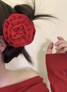 红色玫瑰花抓夹~明艳大美女！新款花朵后脑勺盘发鲨鱼夹发夹发抓