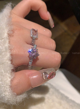 粉色锆石戒指~满钻高级感叠戴轻奢食指戒蝴蝶结爱心2026新款指环