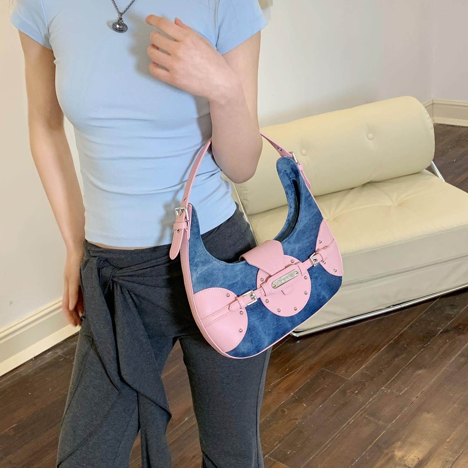 ParoParo美派甜心！原创Y2K欧美复古牛仔布百搭休闲月牙型腋下包 - 图3