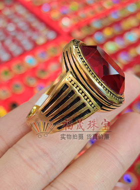 简约百搭男女款戒指多切面锆石红宝石戒指胖手戒指夫妻款情侣戒指