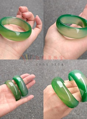 一物一图加宽版手镯绿玛瑙宽版镯子送妈妈玉镯菠菜绿缠丝纹镯子