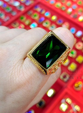 威风皇冠男款戒指红绿蓝宝石切割工艺男戒老板戒黄铜镀18k送礼物