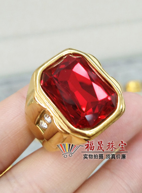 钻石工艺仿红宝石戒指男款
