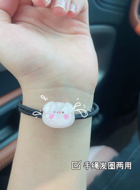 透明猪猪发圈卡通可爱ins粉嫩