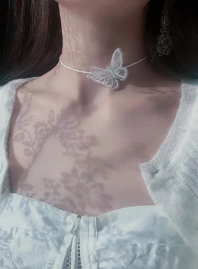 立体蝴蝶项链刺绣蕾丝可调节