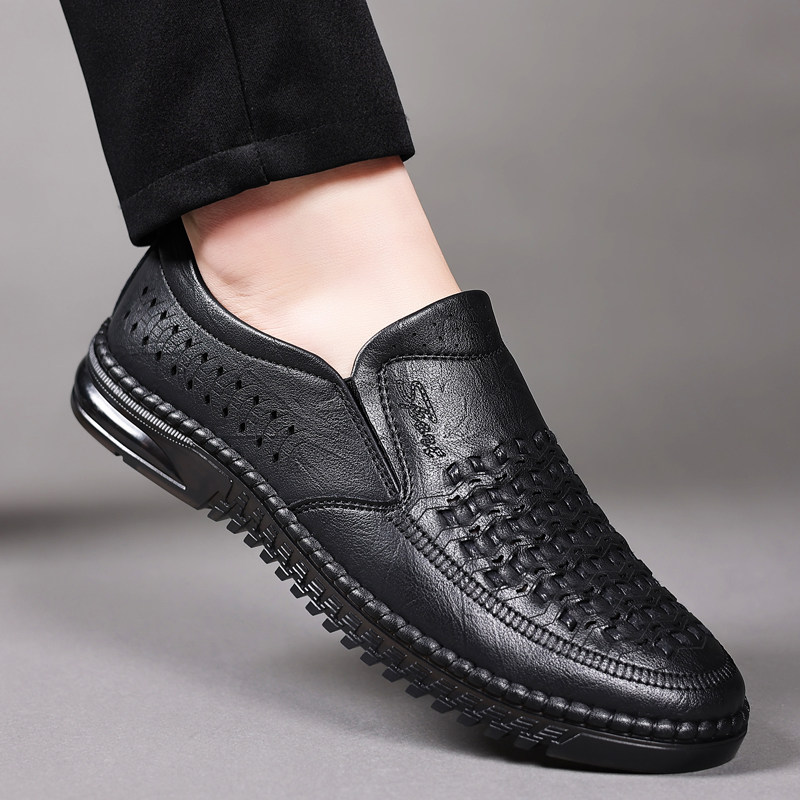 皮鞋男凉鞋夏季透气真皮商务休闲鞋牛筋软底镂空打孔男鞋爸爸鞋子,淘宝优惠券,粉丝福利购,淘宝优惠卷