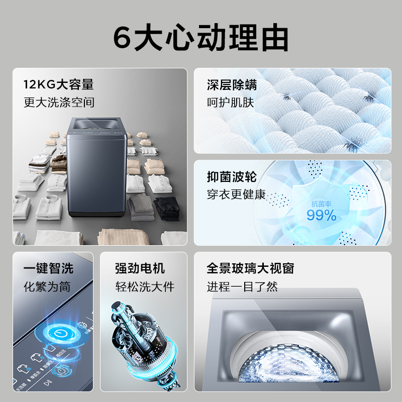 [百补甄选]TCL12KG超大容量全自动家用波轮洗衣机除螨抑菌洗脱T5 - 图1