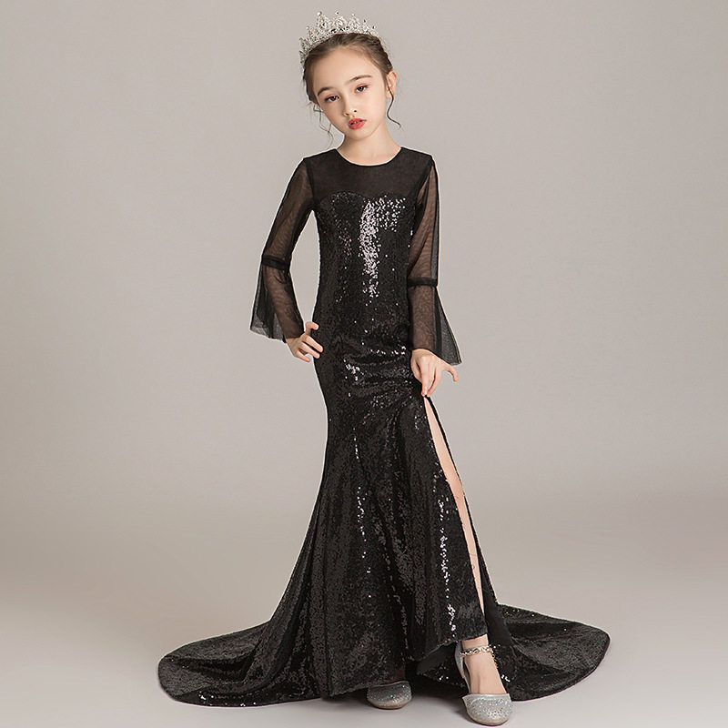 儿童礼服女童鱼尾女孩高端亮片公主裙模特走秀主持人钢琴演出服夏