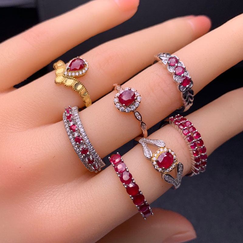 Natural ruby ring, ruby small row oval, round, square ring