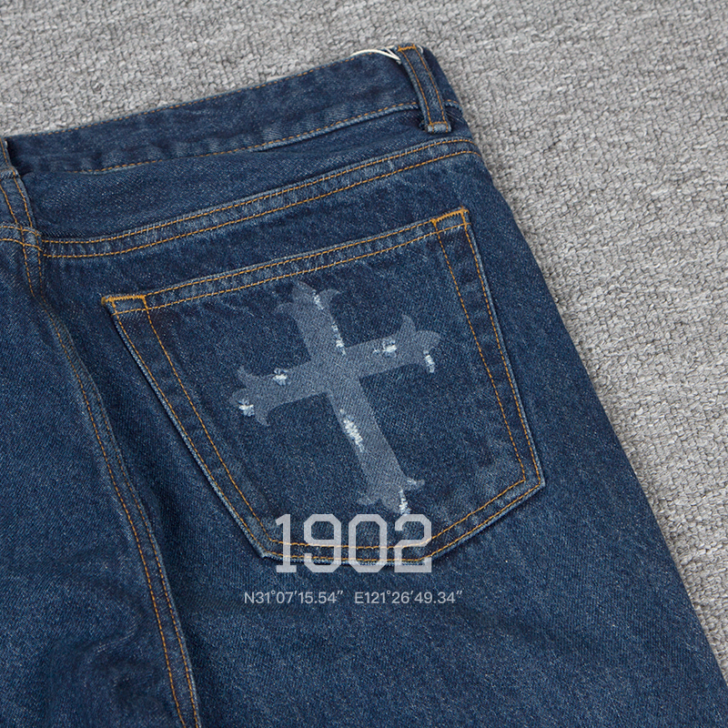 现货 BEAMS FUTURE ARCHIVE 23AW CROSS DENIM破坏十字直筒牛仔裤 - 图2