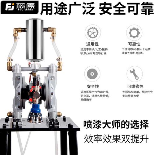 藤原双头气动隔膜泵喷涂机大流量工业喷漆自吸泵高压不锈钢油漆泵 - 图0