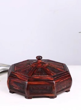 大红酸枝红木雕花果篮创意北欧lins木制品摆件客厅家居红木干