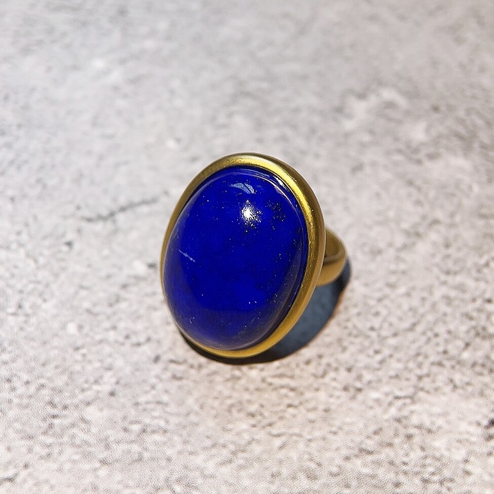 Old mine lapis lazuli large grain 925 silver ring