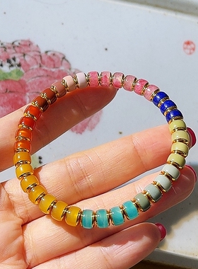 天然玛瑙青金石925银手链