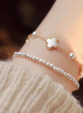 四叶草天然母贝淡水珍珠手链女百搭高级感原创设计ins手饰礼物