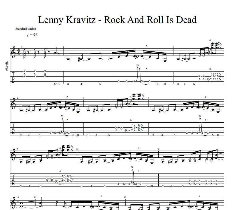 莱尼·克拉维茨Lenny Kravitz-Rock And Roll Is Dead吉他谱SOLO - 图1