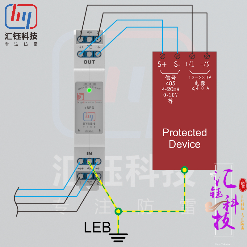 汇钰电源信号组合防雷器直销控制工控二合一5V12V24V浪涌保护HY01 - 图0