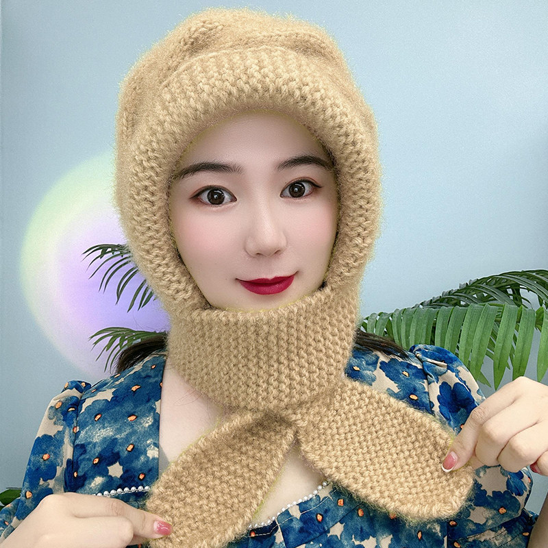 2025新款帽子围巾一体包头帽秋冬保暖中老年加厚护耳针织毛线帽女