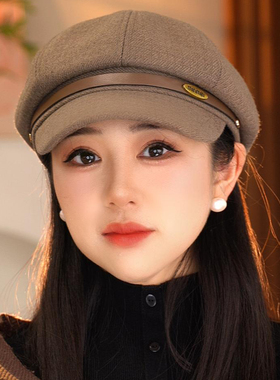 英伦复古八角贝雷帽女春秋显脸小时尚洋气保暖画家报童帽鸭舌帽女