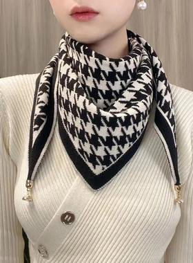 纯色双面磁吸扣丝巾女三角巾护颈椎保暖围脖秋冬季新款针织围巾女