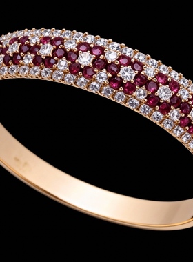 18K金红宝石 钻石手镯 750金标 高品质红宝石 钻石 勿忘我花造型