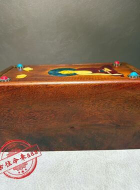 仿古风花梨木镶嵌彩贝壳释迦牟尼佛像抽拉盒佛珠盒子20x13x8.8cm