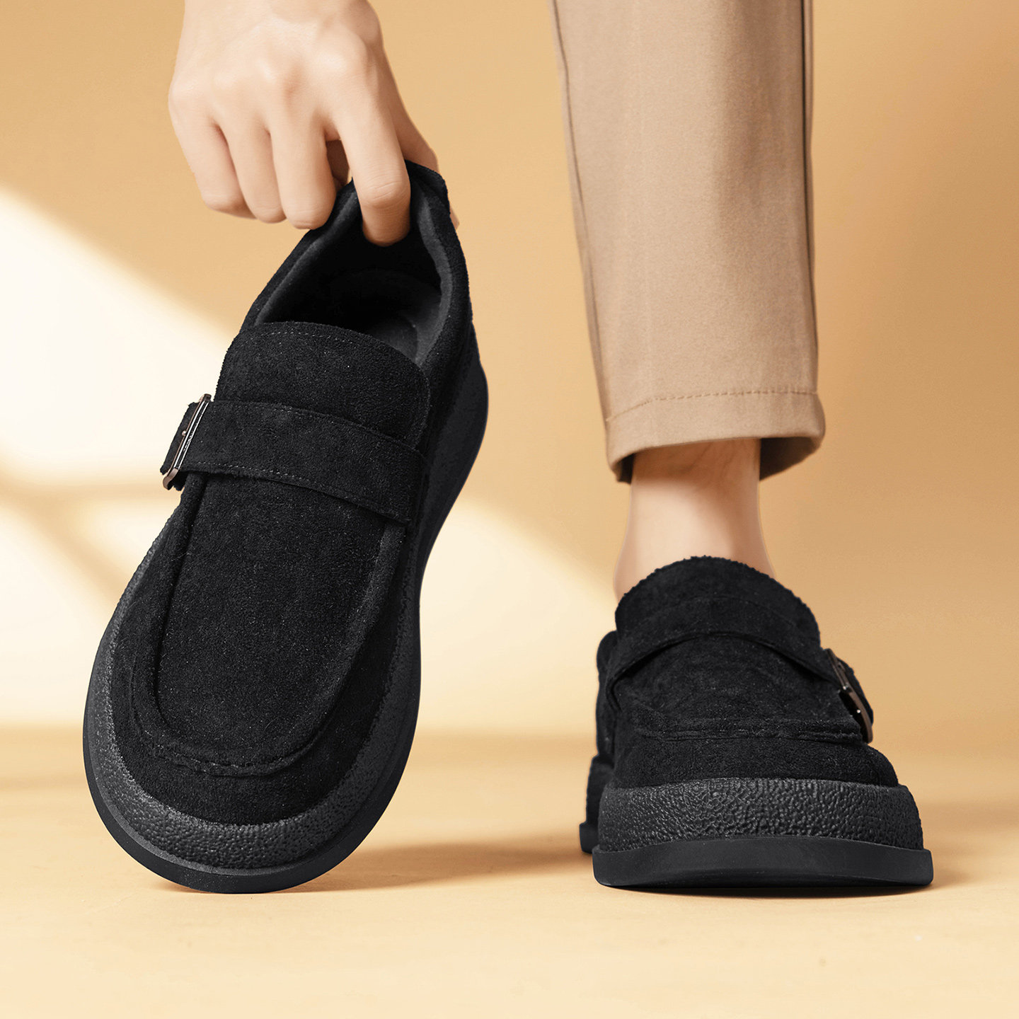 豆豆男鞋冬季翻毛皮休闲皮鞋2026新款复古懒人工作厚底舒适勃肯鞋,淘宝优惠券,粉丝福利购,淘宝优惠卷