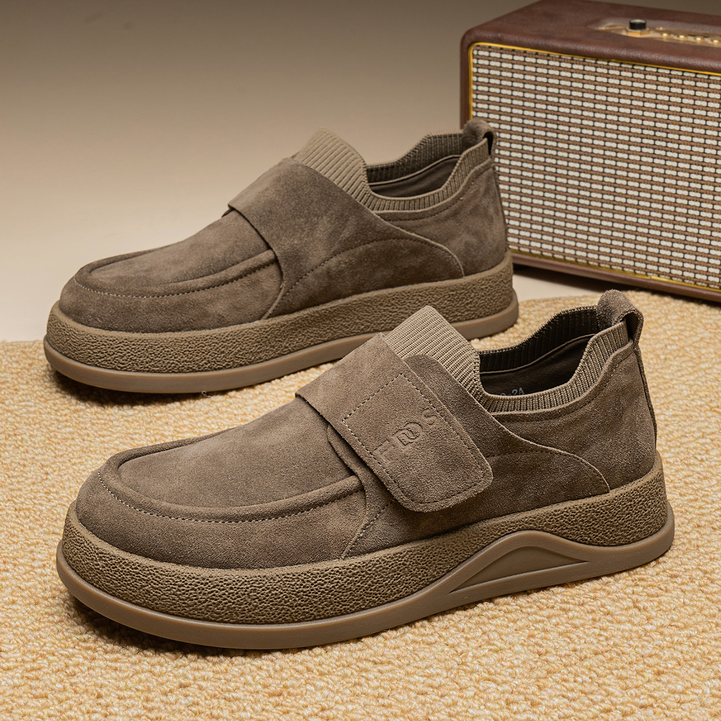 勃肯男鞋冬季翻毛皮休闲皮鞋软底开车上班工作魔术贴乐福豆豆鞋,淘宝优惠券,粉丝福利购,淘宝优惠卷