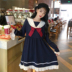 2019 váy mới mùa xuân và mùa thu sinh viên nữ nhỏ Nhật Bản cổ áo búp bê lỏng lẻo dễ thương in - váy đầm vay dep váy đầm