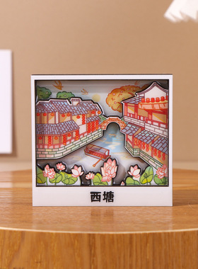 古镇系列冰箱贴，木质立体磁吸