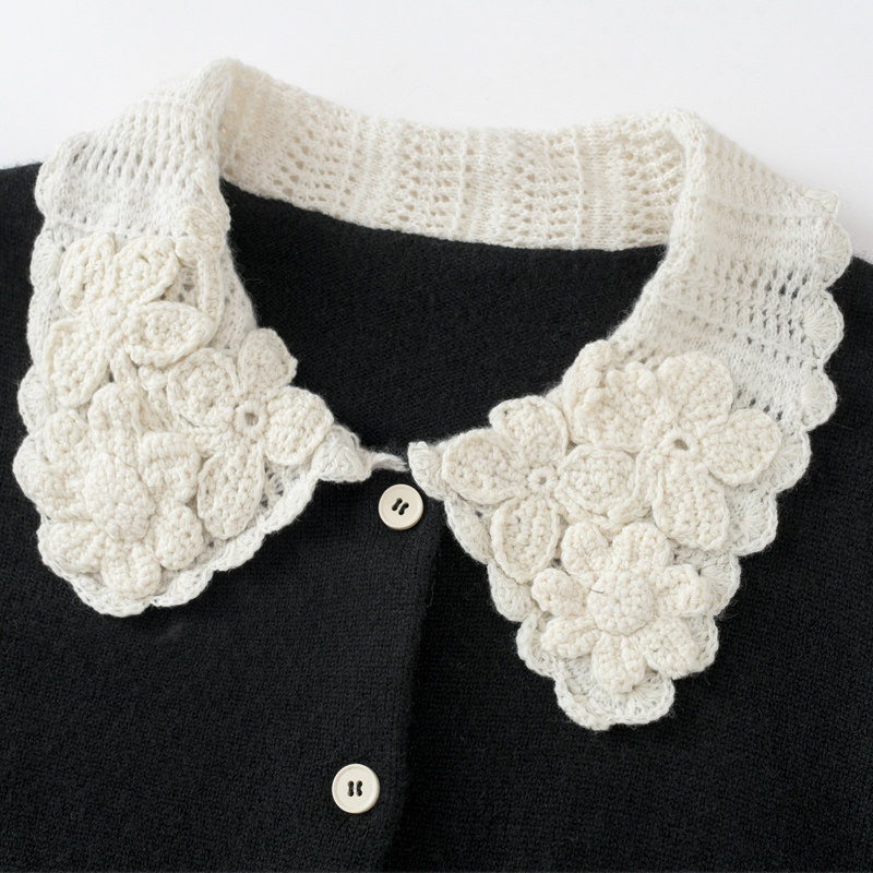 网眼钩花娃娃领~鄂尔多斯市撞色羊绒女开衫加厚双股休闲外穿毛衣,淘宝优惠券,粉丝福利购,淘宝优惠卷