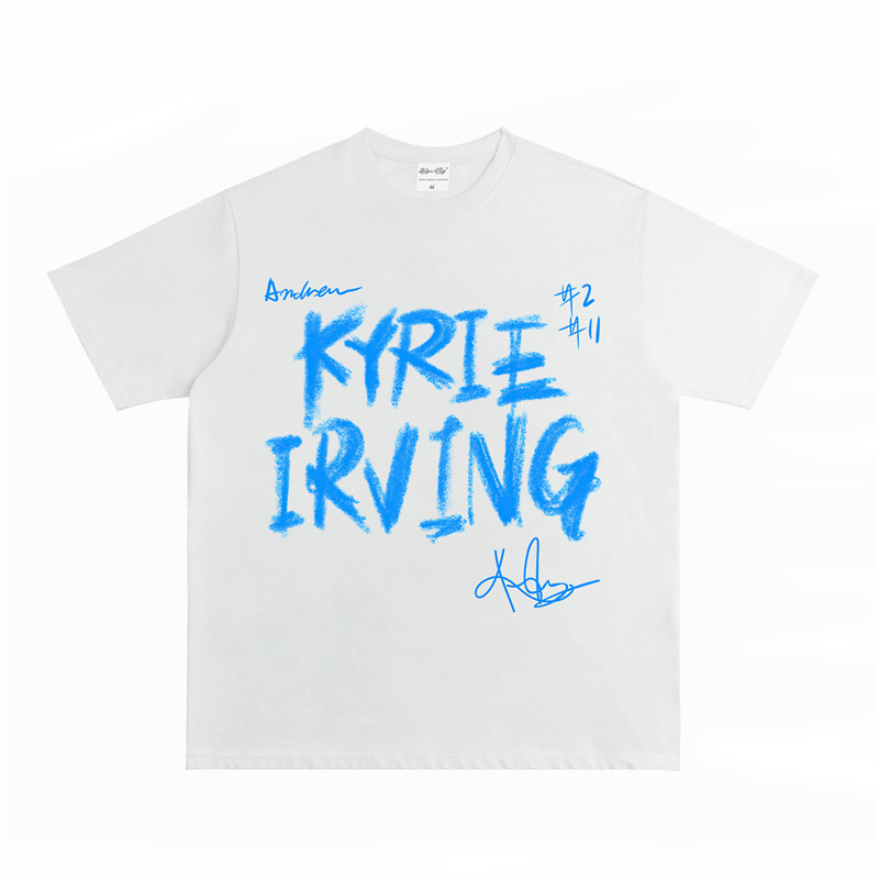 数码喷印欧文 Kyrie Irving手绘签名版美式重磅纯棉街头长短袖T恤-图2