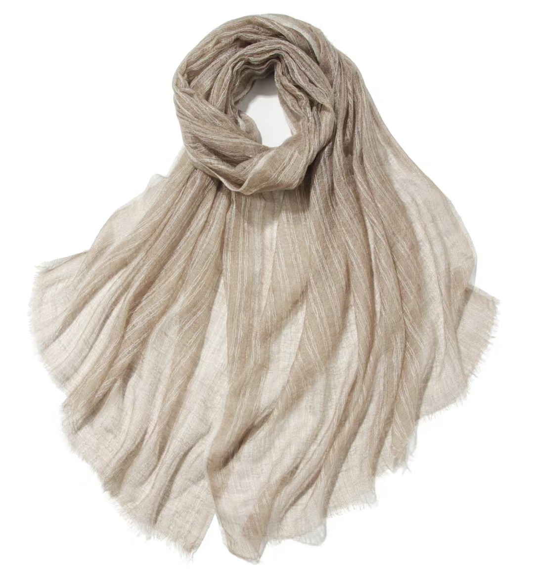 200支羊绒薄银丝线围巾披肩两用空调房多功能防晒围巾白绒 - 图1