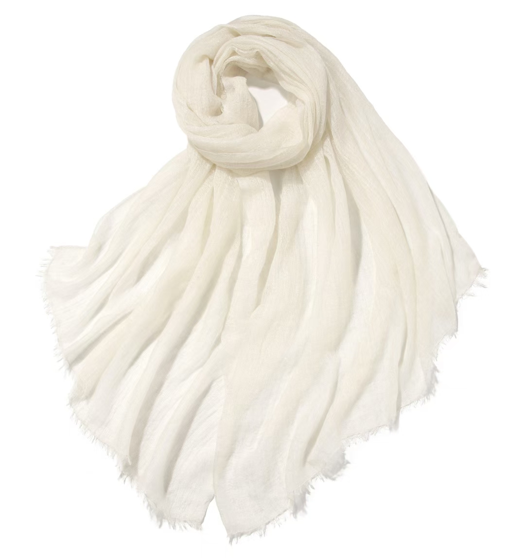 200支羊绒薄银丝线围巾披肩两用空调房多功能防晒围巾白绒 - 图3