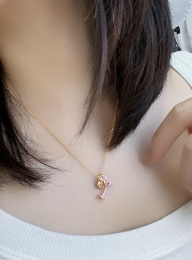 欧美外贸饰品寇家迟马蹄形打标桃心酒杯镀真金项链锁骨链