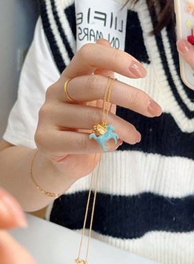 欧美外贸饰品寇家迟马蹄形独角兽镀真金项链锁骨链