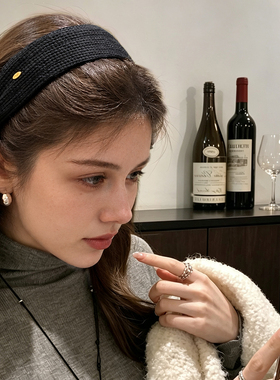 古老钱风网格毛线宽边发箍秋冬金标简约高颅顶头箍不勒头压发头饰