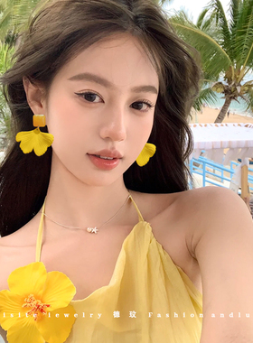 复古港风耳环女夏小众彩色耳钉