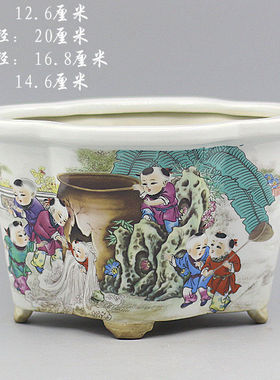 仿古瓷器粉彩十二金钗小花钵 花盆 景德镇瓷庄 摆件古玩收藏品