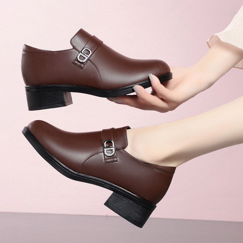 2025春季新款妈妈鞋真皮软底女士皮鞋粗跟深口中年女鞋中老年单鞋,淘宝优惠券,粉丝福利购,淘宝优惠卷