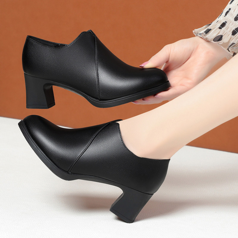 妈妈鞋子软底软皮不磨脚春秋真皮防水台高跟单鞋中年女士深口皮鞋,淘宝优惠券,粉丝福利购,淘宝优惠卷