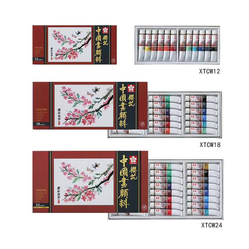 日本樱花国画颜料12/18/24色初学者入门专业高级中国画工具套装山水花鸟水墨工笔画专用国画颜料套装姜思序堂
