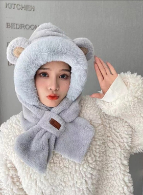 帽子围巾二合一骑车护耳保暖女款