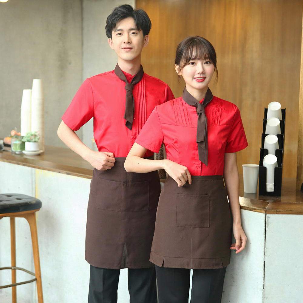 夏季酒店工作服短袖火锅奶茶饭店咖啡西餐厅快餐饮服务员男女衬衫