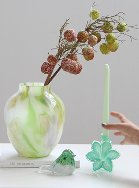 花本家x 手作琉璃花瓶｜设计师中古风格高氛围感家居软装花瓶
