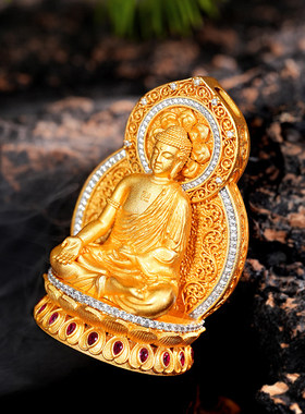 VISING珠宝东方琉璃药师佛金身吊坠迷你摆件S925银