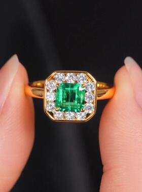 VISING珠宝培育祖母绿金色戒指木佐色1ct左右《国际证书》S925