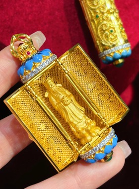 V姐推荐黄金色财神爷吊坠项链毛衣链花丝镶嵌重工S925银